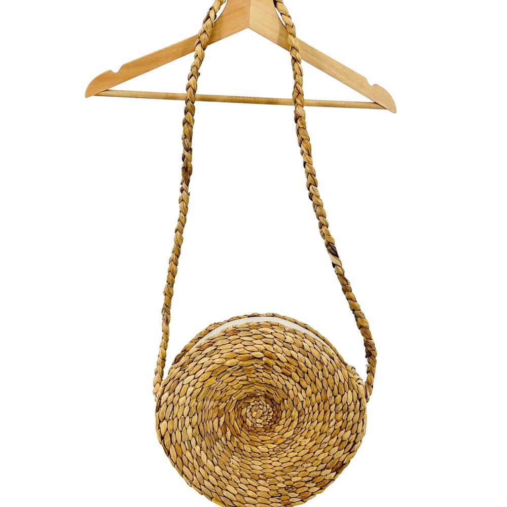 Natural Woven Straw Oversized Round Shoulder Purse Bag